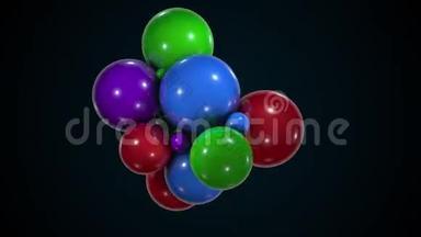 一群五颜六色的混沌球体。 计算机生成的大小球的抽象形式。 3D渲染背景